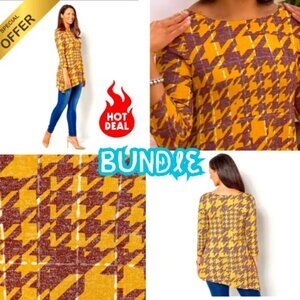 4 Pack Bundle Attitudes by Renee Cask nit Houndstooth Asymmetric Top Mustard